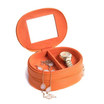 Orange "Lizard" Leather Two Level Jewelry Case With Mirror