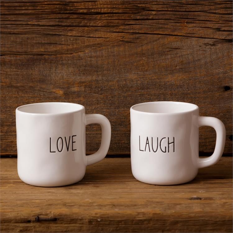Your Heart's Delight Ceramic Assortment of 2 Mugs - Laugh, Love, Dolomite