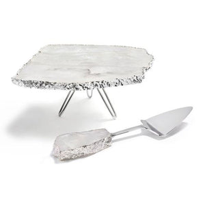 Anna New York Torta Cake Stand, Crystal Silver, Metal, 4.5 x 12x 12 inches