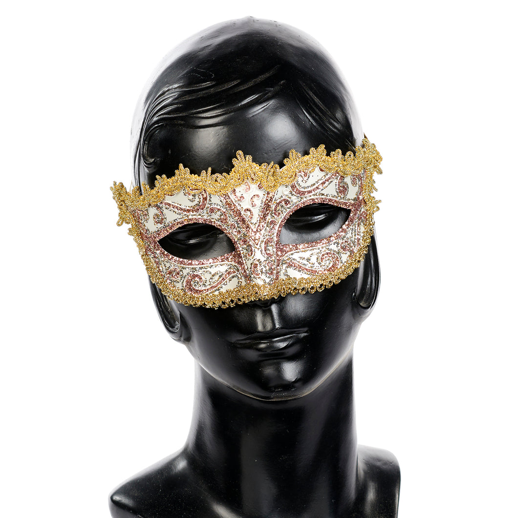 Goodwill Glittered Trim Mask Ornament Gold/Cream 18Cm