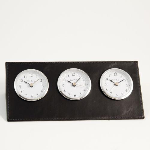 Black Leather Triple Time Zone Clock, by Bey Berk