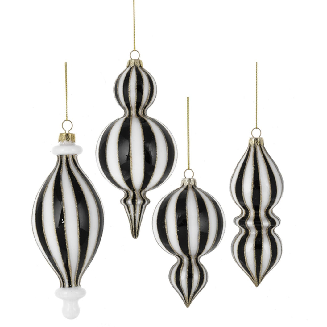 Ganz Black & White Striped Finial Ornaments (4 Pc. Set)