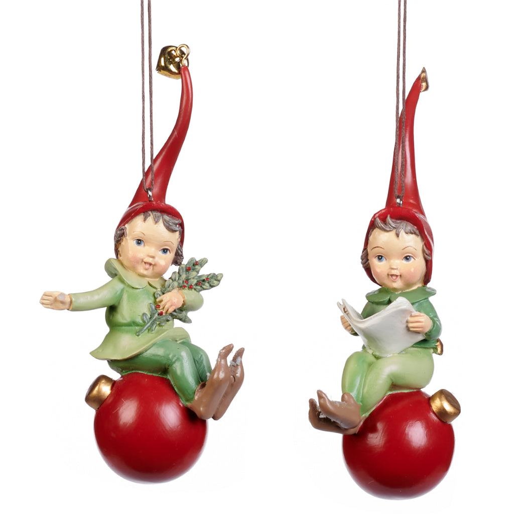 Helper Pixie On Christmas Ball Ornament Red/Green 14Cm, Set Of 2, Assortment