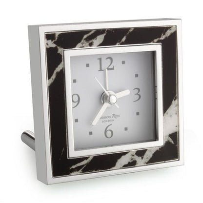 Addison Ross Black Marble Silver-Plated Alarm Clock