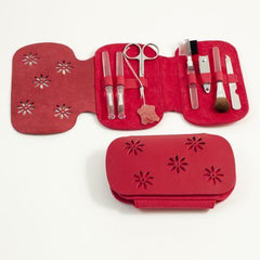 7 Pieces Manicure Set In Pink Leather & Ultra Suede Case