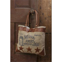 Your Heart's Delight Classic Vintage Canvas Handbag- Mason Jars, Leather Trim