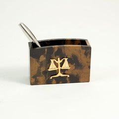 Legal, "Tiger Eye" Marble Pen Cup With Gold Plated Accents