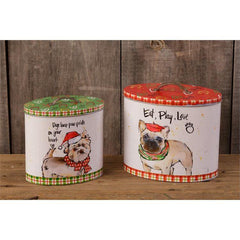 Audrey's Set of 2 Tins-Eat, Play, Love, Dogs Leave Pawprints, Metal