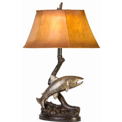 Vintage Direct 27.5"H Jumping Trout Table Lamp, Brown, Polyresin