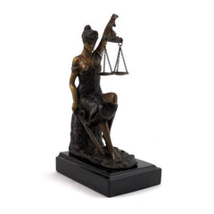 Bey Berk Bronze Seated Lady Justice Sculpture On Marble Base