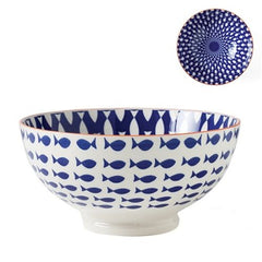 Torre & Tagus Kiri Porcelain 8" Large Bowl - Fish, Blue