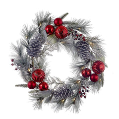 Kurt Adler 22" Battery-Operated Decorated Wreath, Silver