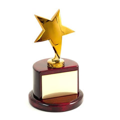 Gold Plated Star Trophy On Lacquered Rosewood Base & Plate