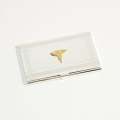 Silver Plated Dental Business Card Case, Gold Plated Emblem