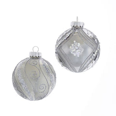 Kurt Adler Matte & Shiny Silver Glass Ball Ornaments, S/6