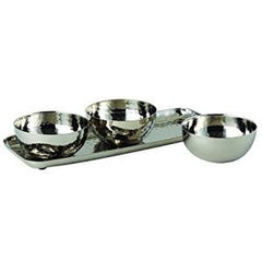 Leeber Hammered 3 Bowl Set with Tray, Stainless Steel