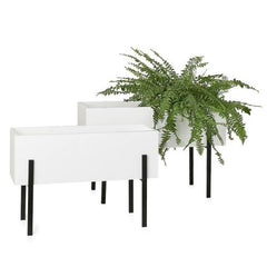 Torre & Tagus Trestle Standing Lacquered Planters Set of 2, White, Metal