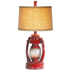 Vintage Direct 26"H Vintage Lantern Table Lamp, Red, Polyresin