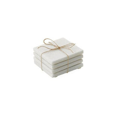 Torre & Tagus Marble Coasters Square, Set of 4, White, 2" x 4" x 4"
