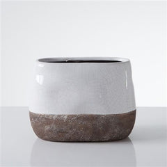 Torre & Tagus Corsica Ceramic Crackle 2 Tone Oval Pot, Tall, White.
