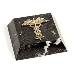 Black "Zebra" Marble "Medical" Paperweight, Gold Emblem