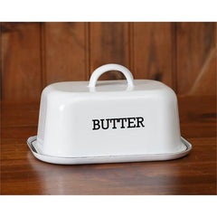 Your Heart's Delight White Enamelware - Covered Butter Dish