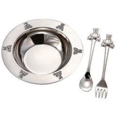 Leeber Baby Bear Bowl and Fork Set, Silver Plated