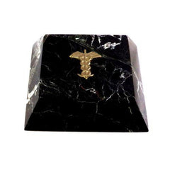 Black "Zebra" Marble "Medical" Paperweight, Gold Emblem