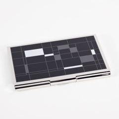 Nickel Plated Business Card Case With Black Cube Design