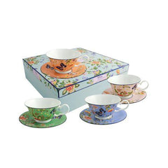 Ansley Cottage Garden Windsor Teacups & Saucers, Set of 4, China