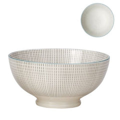 Torre & Tagus Kiri Porcelain 8" Large Bowl, Grey With Blue Trim