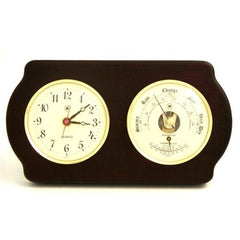 Quartz Clock & Barometer With Thermometer On Ash Wood