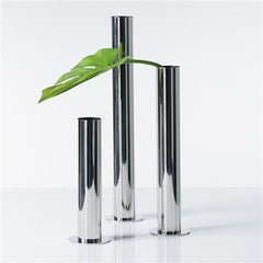 Torre & Tagus Stainless Steel Pipe Vase, Set of 3, Silver