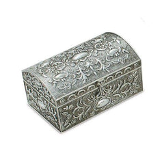 Leeber Antique Silver Chest Box with Floral Design, 2.5" x 2.5" x 4.5"