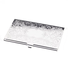Silver Plated Business Card Case With Filigree & Oval Design