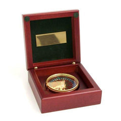 Bey Berk Brass Compass In Mahogany Wood Hinged Box