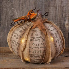Pumpkin- Round- Thanksgiving Print- 10 Led Lights with Timer, Fabric