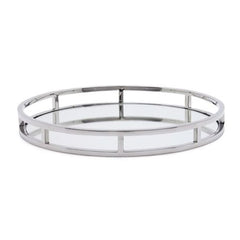 Torre & Tagus Lux Round Stainless Steel Mirror Tray, Silver, 15" x 15"