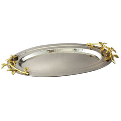 Leeber Golden Vine Hammered Oval Tray, Stainless Steel, 10" x 16.5"