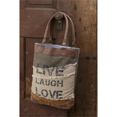 Your Heart's Delight Classic Vintage Canvas Handbag- Live, Laugh, Love