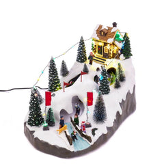 Kurt Adler Christmas Motion LED Christmas Skiing Village, MultiColor, Polyester