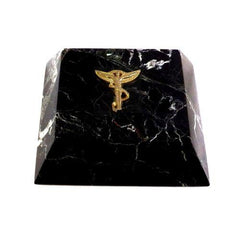 Black "Zebra" Marble "Chiropractor" Paperweight, Gold Emblem